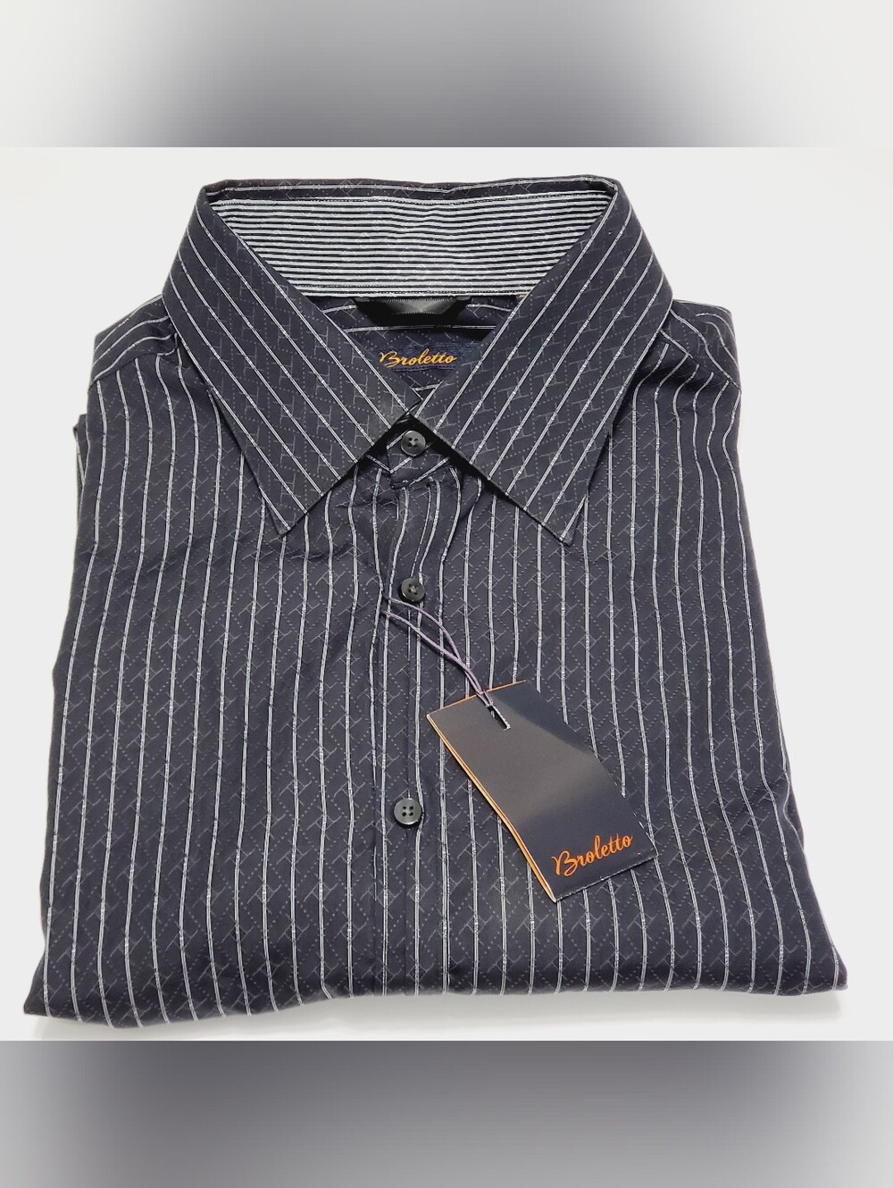 Broletto Men's Casual Long Sleeve Shirt Black Stripe Pattern XL NEW With Tags